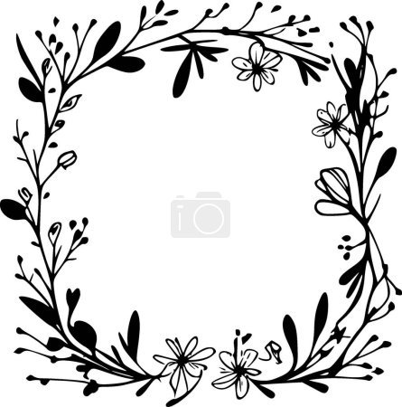 Téléchargez les illustrations : Cadre floral - icône isolée en noir et blanc - illustration vectorielle - en licence libre de droit