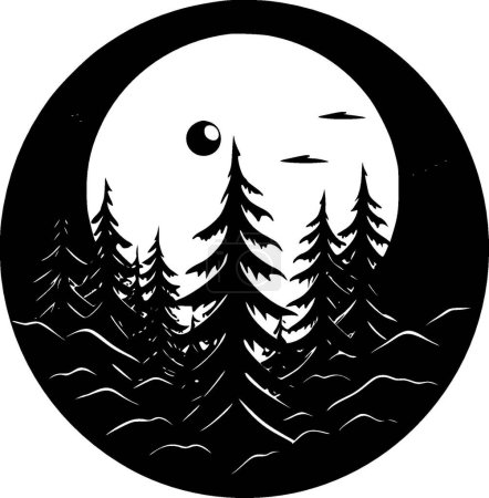 Téléchargez les illustrations : Forêt - icône isolée en noir et blanc - illustration vectorielle - en licence libre de droit