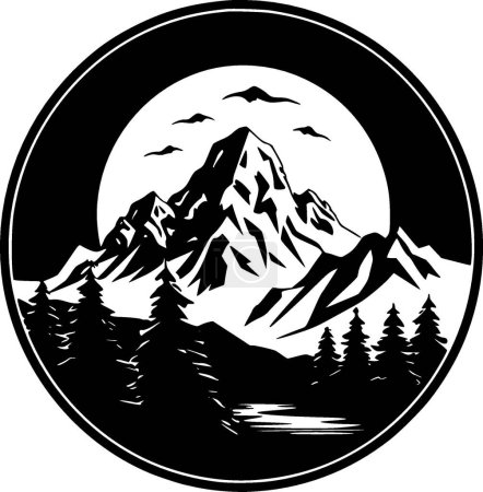 Ilustración de Montañas - icono aislado en blanco y negro - ilustración vectorial - Imagen libre de derechos