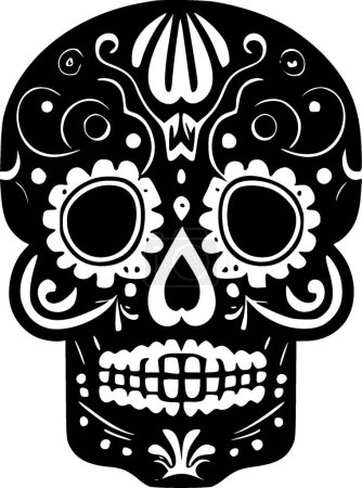 Téléchargez les illustrations : Crâne de sucre - illustration vectorielle en noir et blanc - en licence libre de droit