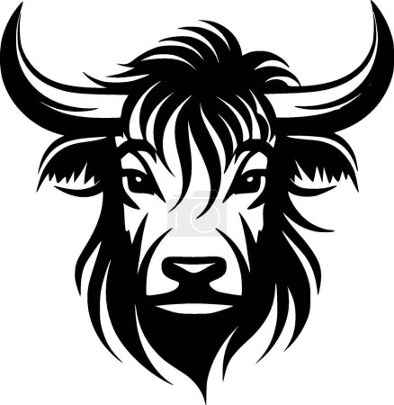 Téléchargez les illustrations : Vache des Highlands - icône isolée en noir et blanc - illustration vectorielle - en licence libre de droit