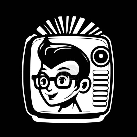 Illustration for Retro groovy - black and white vector illustration - Royalty Free Image