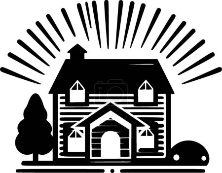 Illustration for Farmhouse - black and white vector illustration - Royalty Free Image