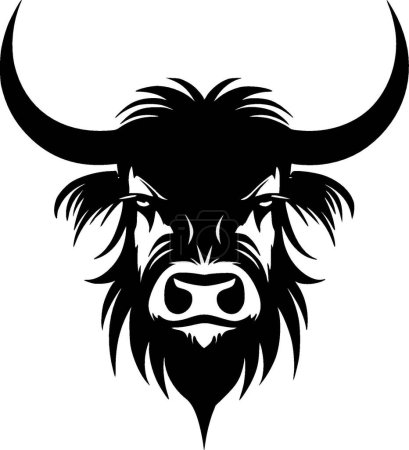 Téléchargez les illustrations : Vache des Highlands - illustration vectorielle en noir et blanc - en licence libre de droit