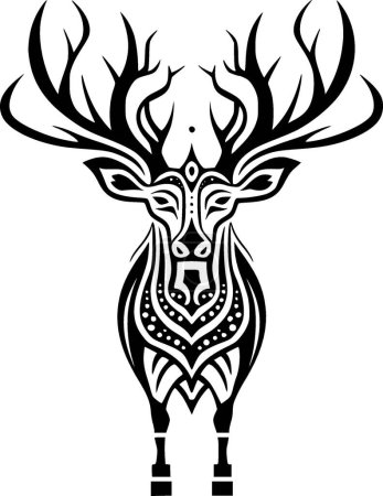Illustration for Reindeer - black and white vector illustration - Royalty Free Image