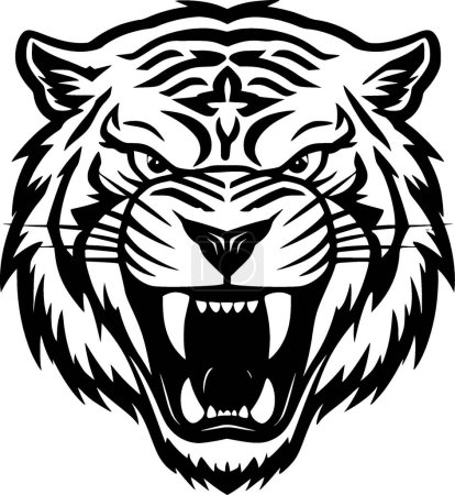 Téléchargez les illustrations : Tigre - icône isolée en noir et blanc - illustration vectorielle - en licence libre de droit