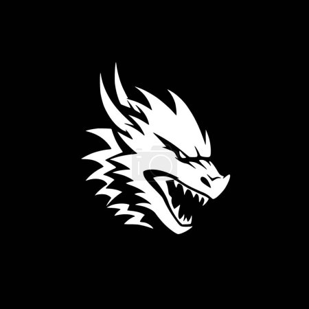 Téléchargez les illustrations : Dragon - icône isolée en noir et blanc - illustration vectorielle - en licence libre de droit