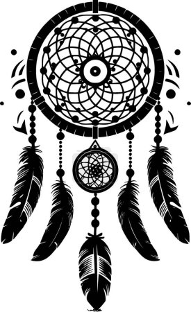 Ilustración de Atrapasueños - icono aislado en blanco y negro - ilustración vectorial - Imagen libre de derechos