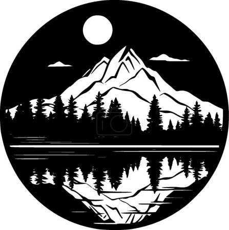 Ilustración de Lago - ilustración vectorial en blanco y negro - Imagen libre de derechos