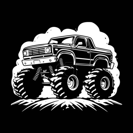 Monster truck - black and white isolated icon - vector illustration