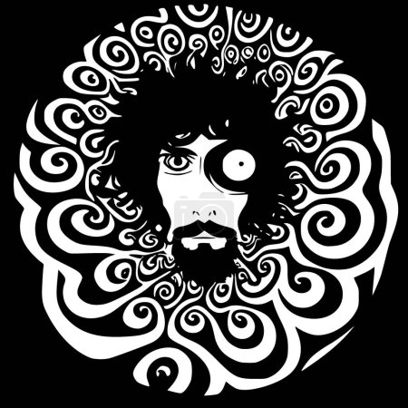 Illustration for Psychedelic - black and white vector illustration - Royalty Free Image