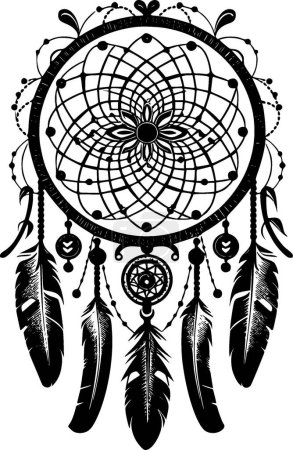 Ilustración de Atrapasueños - icono aislado en blanco y negro - ilustración vectorial - Imagen libre de derechos
