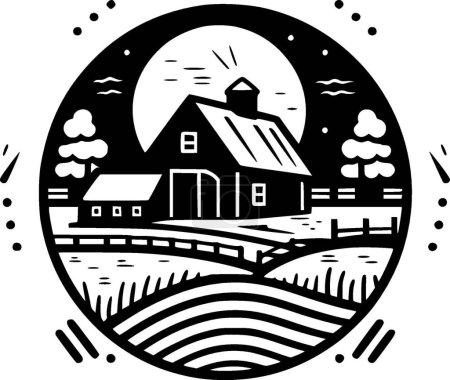 Illustration for Farm - black and white isolated icon - vector illustration - Royalty Free Image