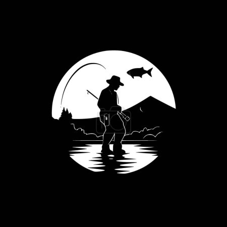 Illustration for Fishing - black and white isolated icon - vector illustration - Royalty Free Image