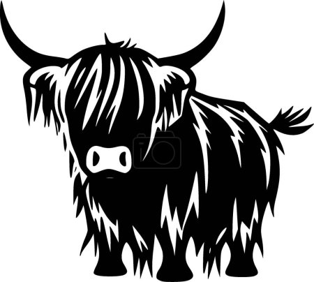 Illustration for Highland cow - black and white isolated icon - vector illustration - Royalty Free Image