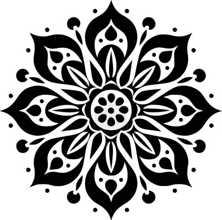 Ilustración de Mandala - icono aislado en blanco y negro - ilustración vectorial - Imagen libre de derechos