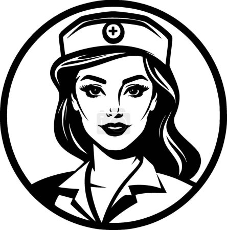 Téléchargez les illustrations : Infirmière - illustration vectorielle en noir et blanc - en licence libre de droit