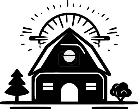 Illustration for Farmhouse - black and white vector illustration - Royalty Free Image