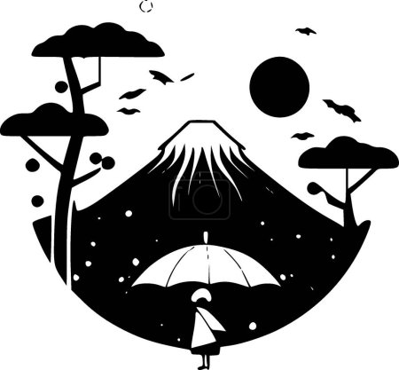 Téléchargez les illustrations : Japon - illustration vectorielle en noir et blanc - en licence libre de droit