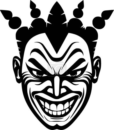 Téléchargez les illustrations : Clown - icône isolée en noir et blanc - illustration vectorielle - en licence libre de droit