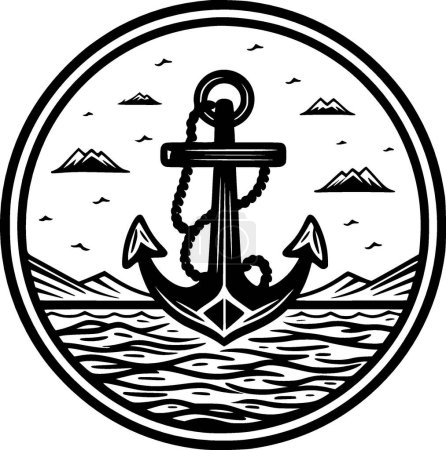 Illustration for Anchor - black and white isolated icon - vector illustration - Royalty Free Image