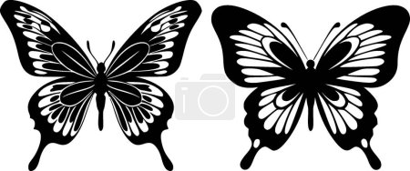 Téléchargez les illustrations : Papillons - icône isolée en noir et blanc - illustration vectorielle - en licence libre de droit