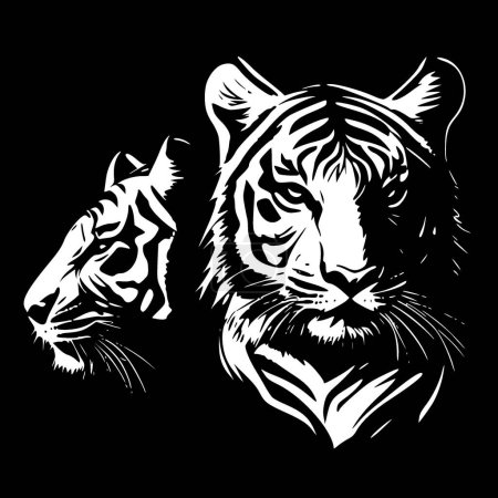 Tigers - icône isolée en noir et blanc - illustration vectorielle