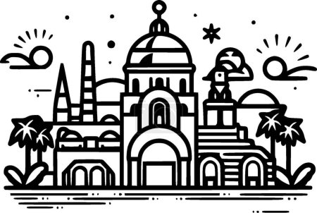 Mexico - black and white vector illustration