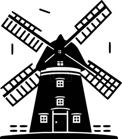 Windmühle - schwarz-weißes Icon - Vektorillustration