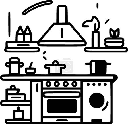 Kitchen - black and white vector illustration