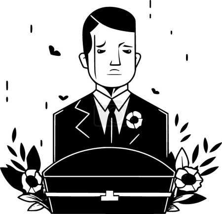 Funérailles - icône isolée en noir et blanc - illustration vectorielle