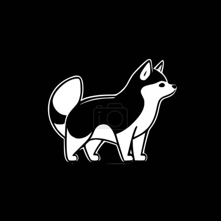 Shiba - black and white isolated icon - vector illustration
