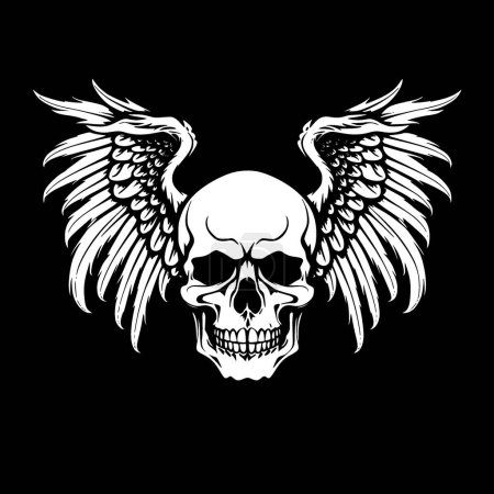 Ilustración de Cráneo con alas - icono aislado en blanco y negro - ilustración vectorial - Imagen libre de derechos