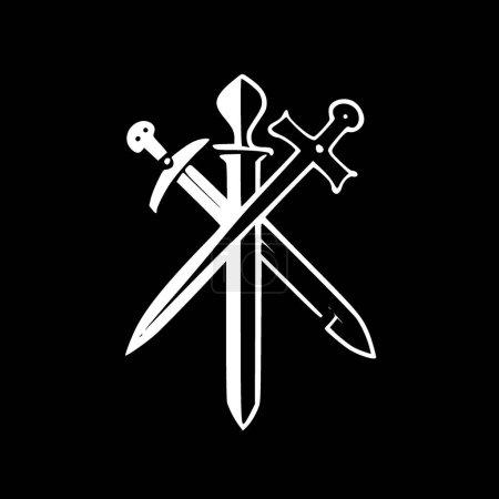 Crossed swords - black and white isolated icon - vector illustration