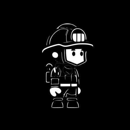 Illustration for Firefighter - black and white isolated icon - vector illustration - Royalty Free Image
