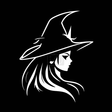 Witch - black and white vector illustration