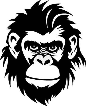 Chimpanzee - black and white vector illustration