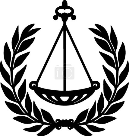 Justice - icône isolée en noir et blanc - illustration vectorielle