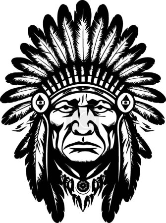 Indian chief - black and white vector illustration