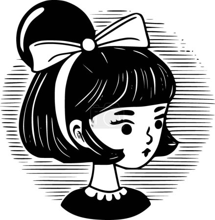 Chica de cumpleaños - icono aislado en blanco y negro - ilustración vectorial