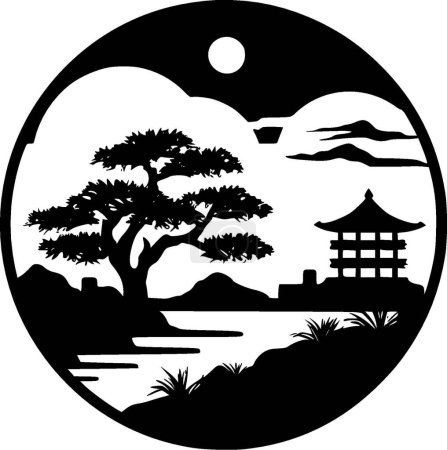 Japanese - black and white vector illustration