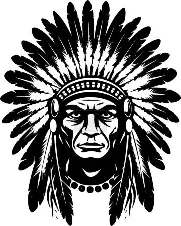 Indian chief - black and white isolated icon - vector illustration