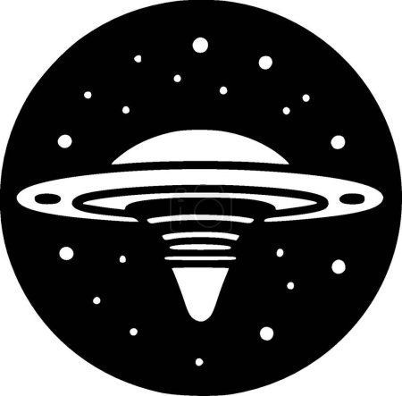 Ufo - black and white vector illustration