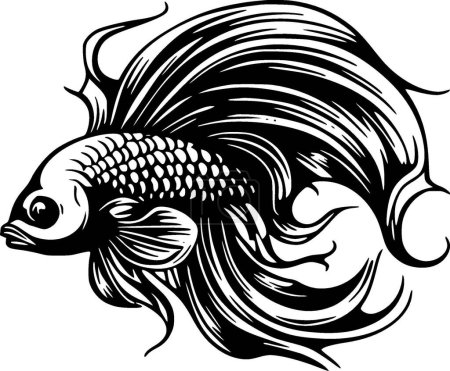 Betta peces - icono aislado en blanco y negro - ilustración vectorial