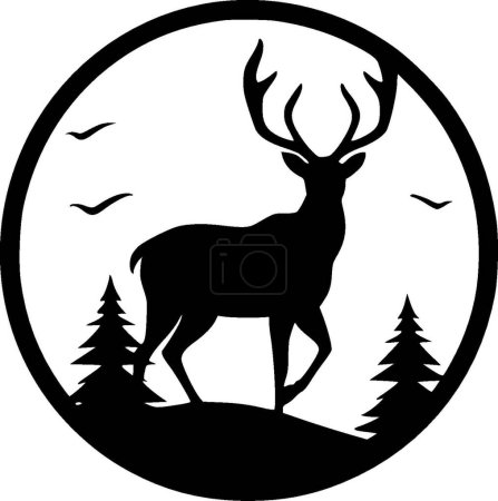Cerf - icône isolée en noir et blanc - illustration vectorielle
