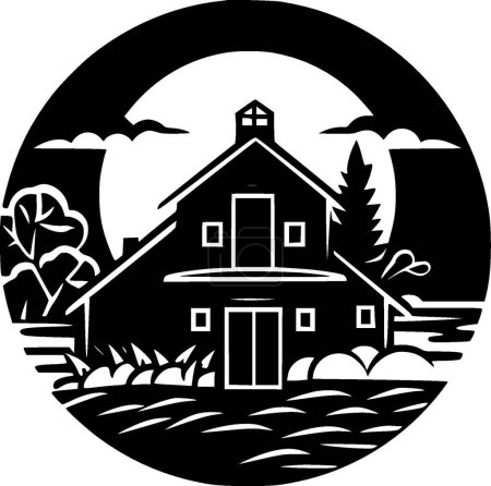 Farmhouse - black and white vector illustration