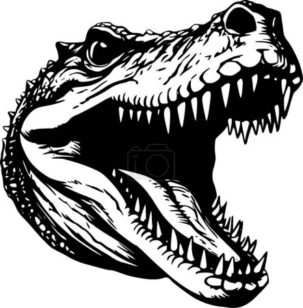 Téléchargez les illustrations : Crocodile - icône isolée en noir et blanc - illustration vectorielle - en licence libre de droit