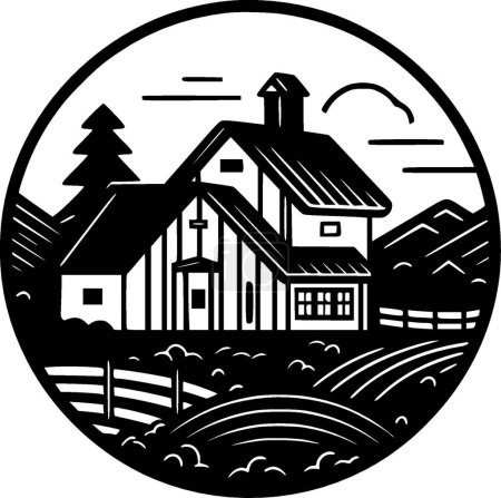 Bauernhaus - Schwarz-Weiß-Ikone - Vektorillustration