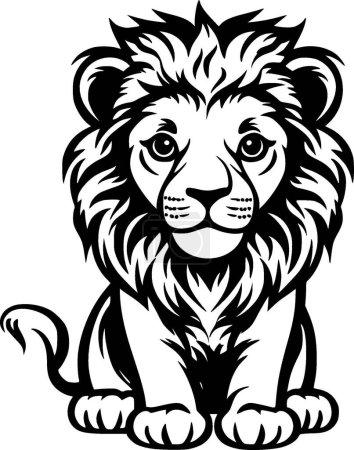 Lion baby - black and white isolated icon - vector illustration