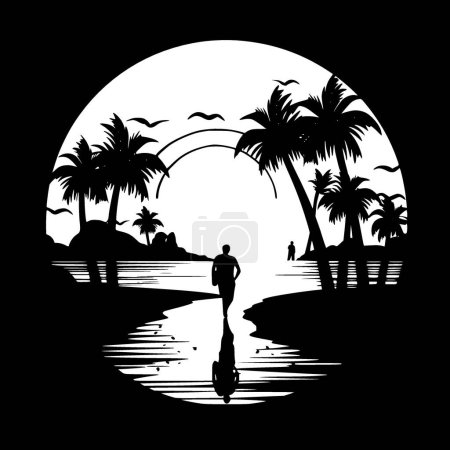 Ilustración de Playa - ilustración vectorial en blanco y negro - Imagen libre de derechos